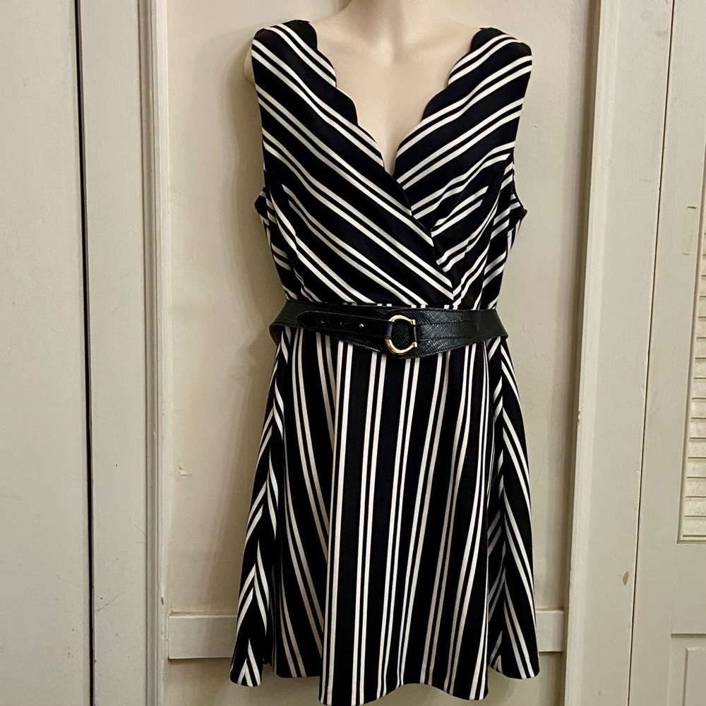 Elle Black and White Stripes Dress Size 12